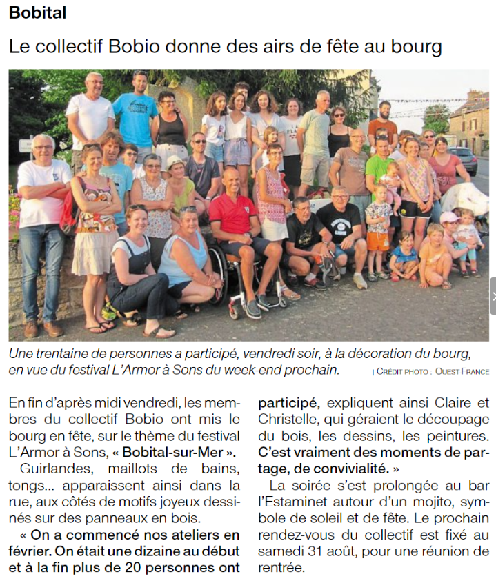 Ouest France 1 juillet 2020 Le collectif Bobio donne des airs de fête au bourg