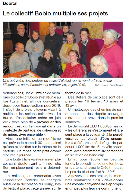 Ouest France Le collectif Bobio multiplie ses projets 30 janvier 2019